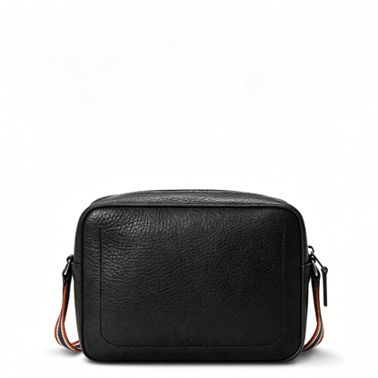 Pebble Leather Striped Strap Camera Crossbody Bag