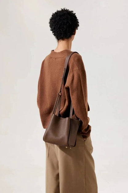 Minimal Pebble PU Leather 2-Way Mini Bucket Tote Bag