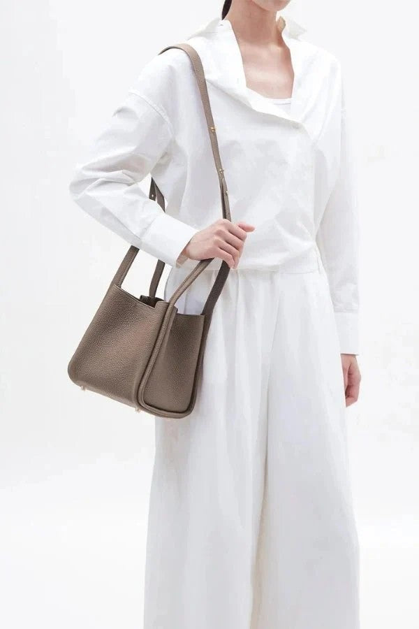 Minimal Pebble PU Leather 2-Way Mini Bucket Tote Bag