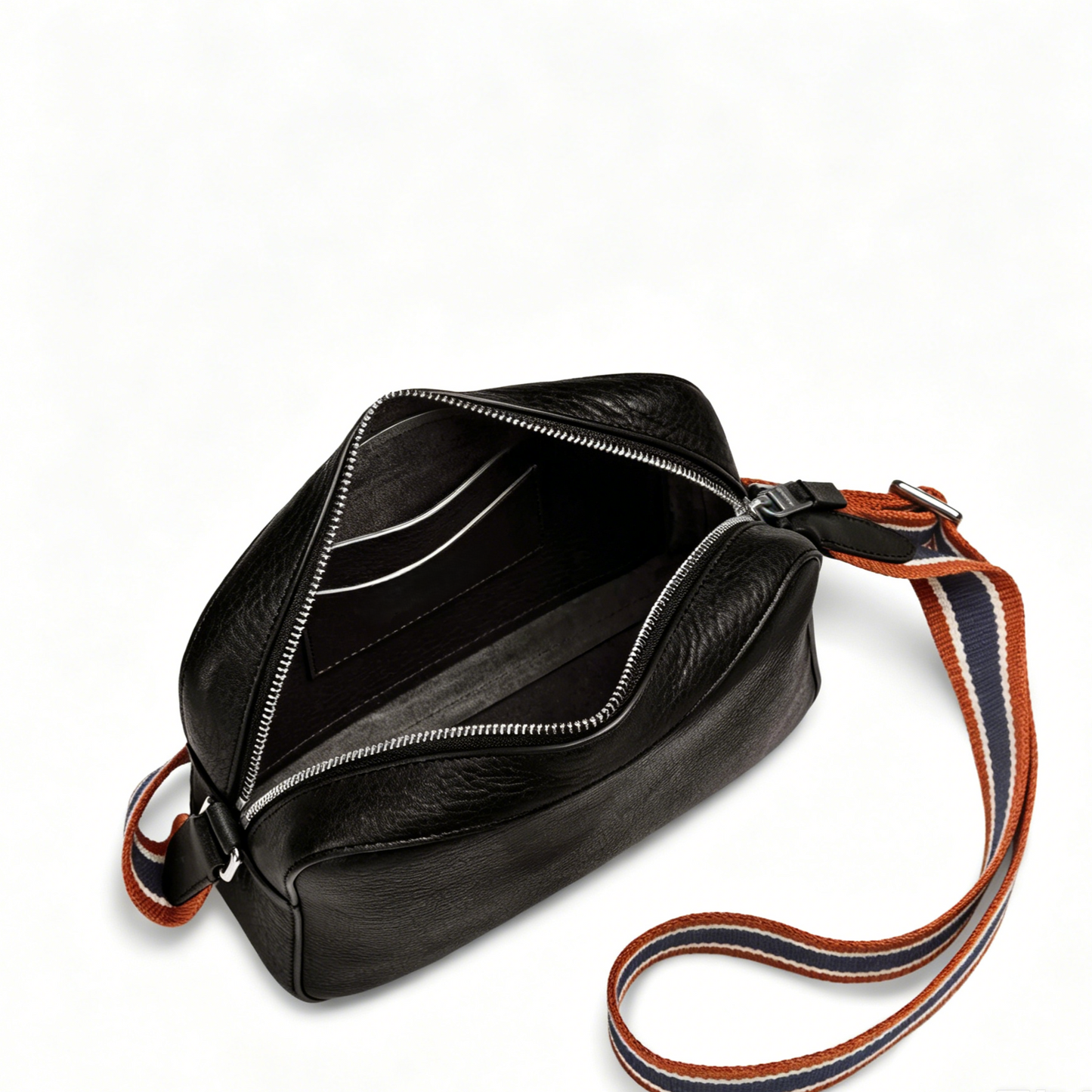 Pebble Leather Striped Strap Camera Crossbody Bag