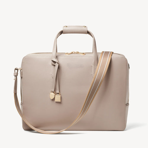Structured Full Grain Leather Business Briefcase Tote Bag