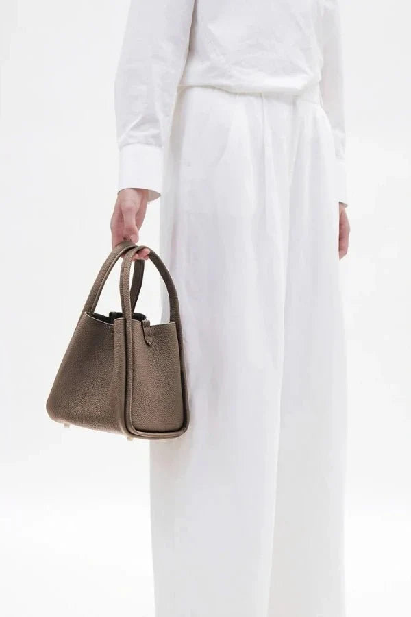 Minimal Pebble PU Leather 2-Way Mini Bucket Tote Bag