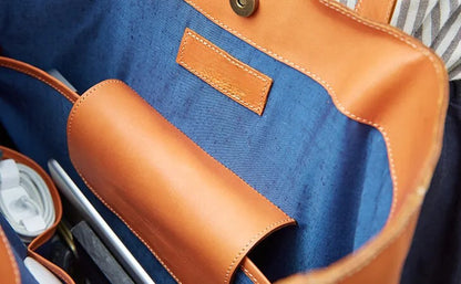 Soft Full Grain Leather 2-Way Work Laptop Tote Bag