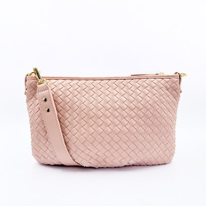 Woven Vegan Leather 3-Way Shoulder Crossbody Clutch Bag
