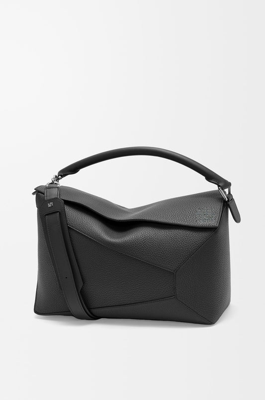Geometric Puzzle Grain Leather 2-Way Duffle Crossbody Bag