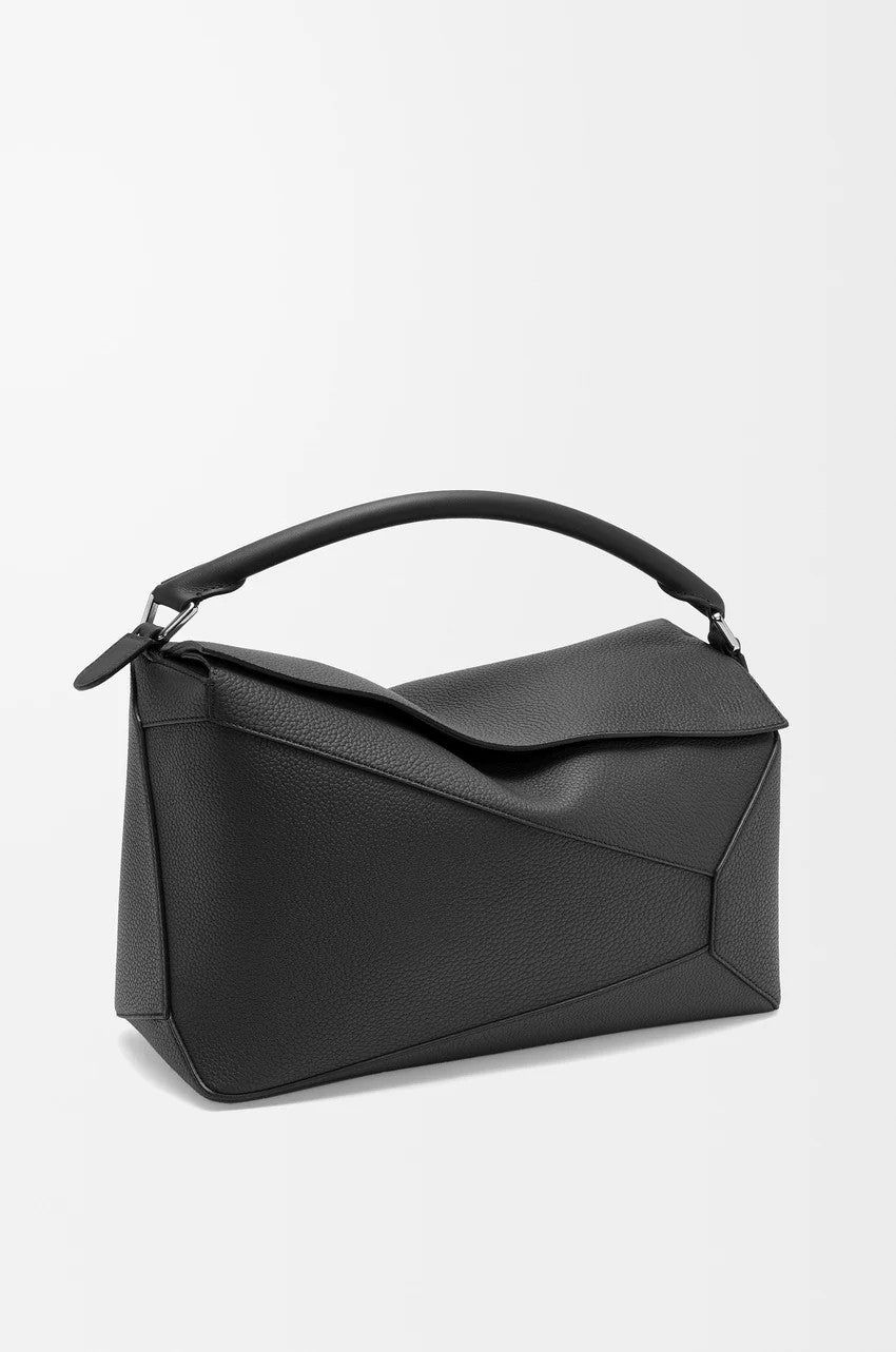 Geometric Puzzle Grain Leather 2-Way Duffle Crossbody Bag