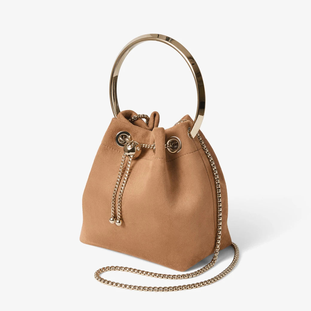 Suede Metal Ring Handle 2-Way Mini Bucket Crossbody Bag