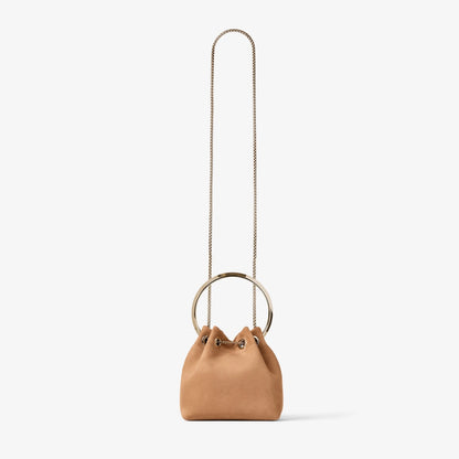 Suede Metal Ring Handle 2-Way Mini Bucket Crossbody Bag