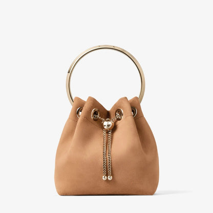 Suede Metal Ring Handle 2-Way Mini Bucket Crossbody Bag