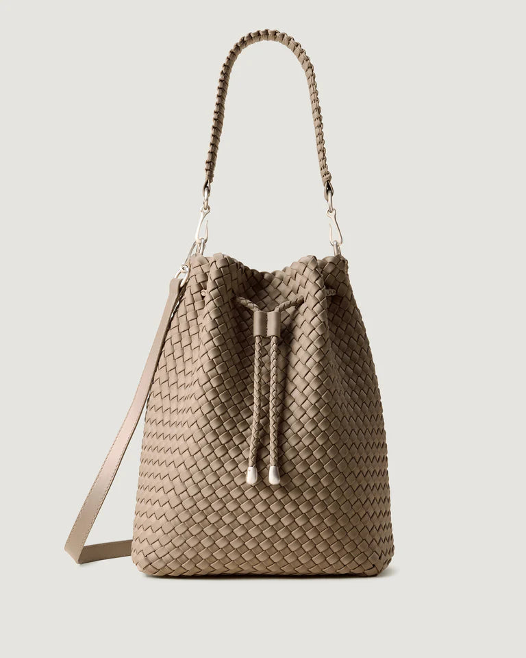 Handwoven Water Resistant Neoprene Drawstring Bucket Crossbody Bag