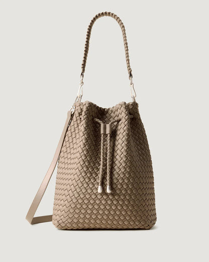 Handwoven Water Resistant Neoprene Drawstring Bucket Crossbody Bag
