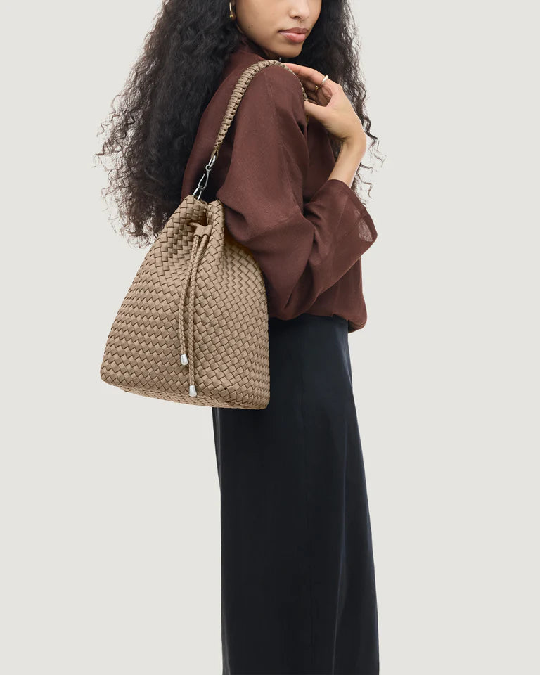 Handwoven Water Resistant Neoprene Drawstring Bucket Crossbody Bag
