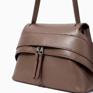 Layered Belted Smooth PU Minimal Shoulder Bag