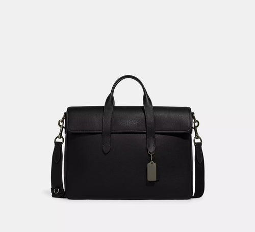 Refined Pebble Leather Flap Laptop Briefcase Bag