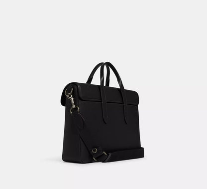 Refined Pebble Leather Flap Laptop Briefcase Bag