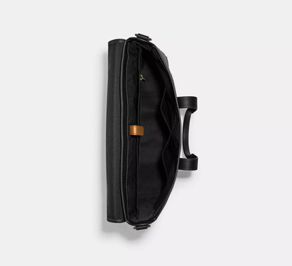 Refined Pebble Leather Flap Laptop Briefcase Bag