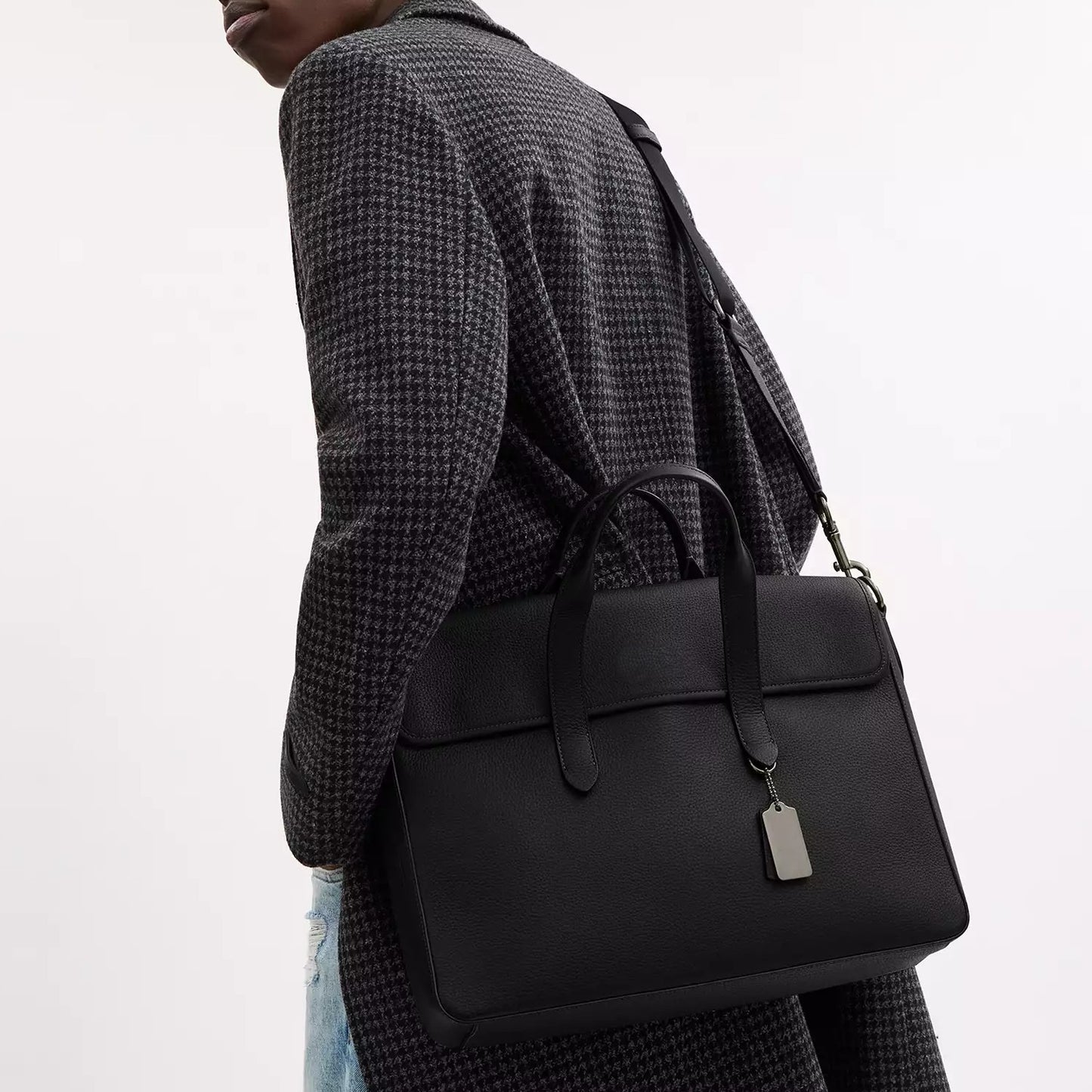 Refined Pebble Leather Flap Laptop Briefcase Bag