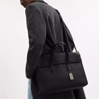 Refined Pebble Leather Flap Laptop Briefcase Bag