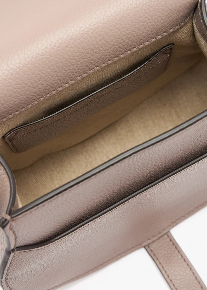 Grained Leather Decorative Stitch Saddle Crossbody Bag