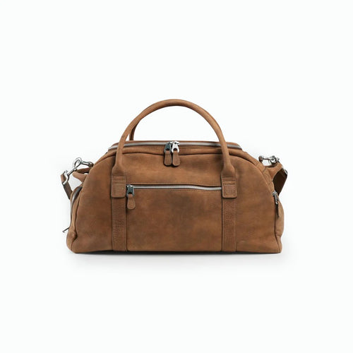 Vintage Distressed Leather Multi-Pocket Weekend Duffle Travel Bag