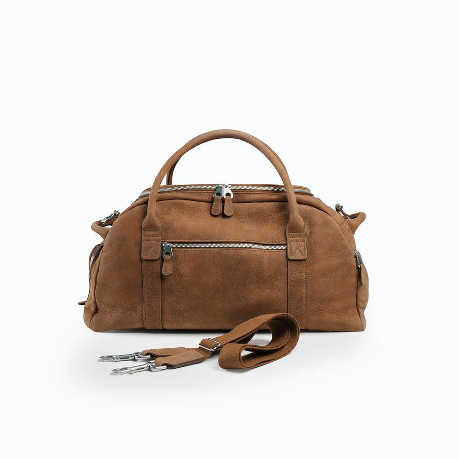 Vintage Distressed Leather Multi-Pocket Weekend Duffle Travel Bag