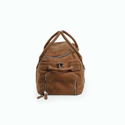 Vintage Distressed Leather Multi-Pocket Weekend Duffle Travel Bag