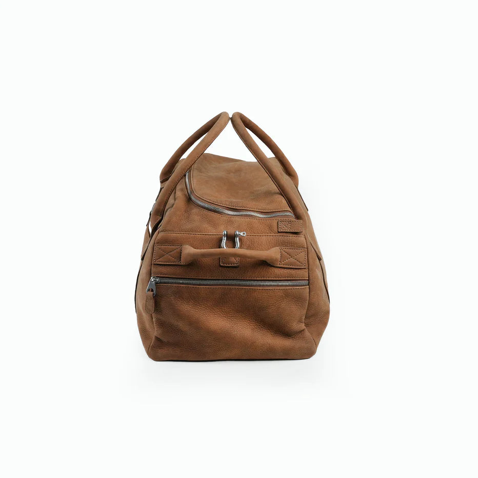 Vintage Distressed Leather Multi-Pocket Weekend Duffle Travel Bag