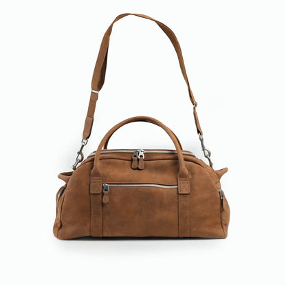 Vintage Distressed Leather Multi-Pocket Weekend Duffle Travel Bag
