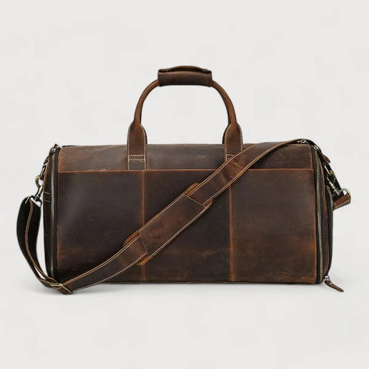 Waxed Full Grain Leather Garment Travel Duffle Bag