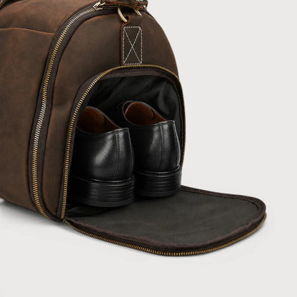 Waxed Full Grain Leather Garment Travel Duffle Bag