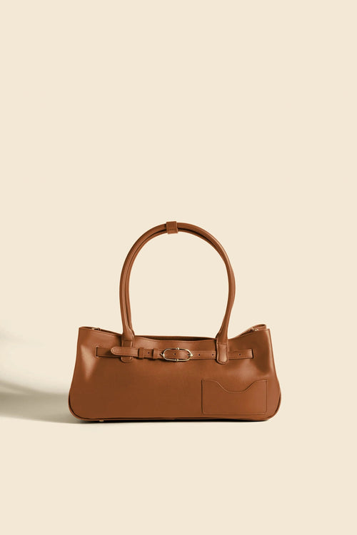 Adjustable Buckle Nappa Leather Retro Baguette Shoulder Bag