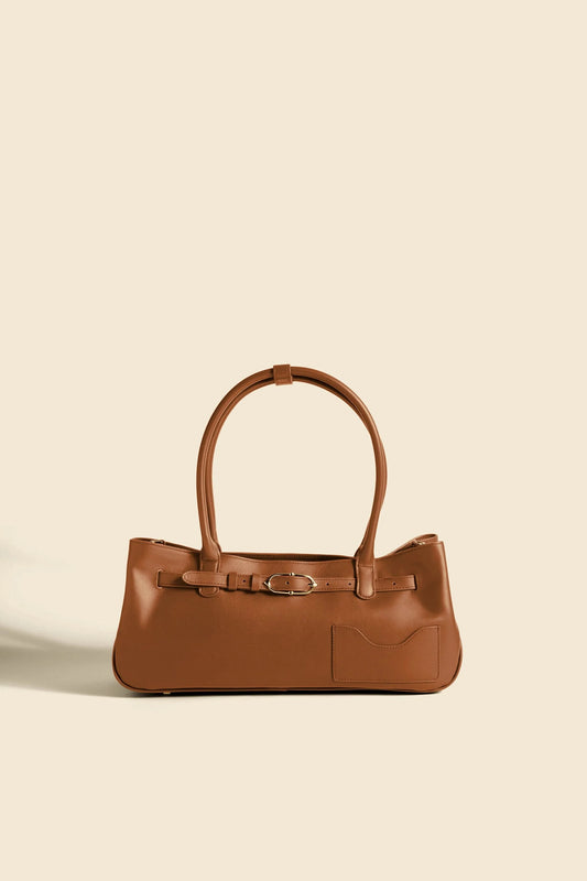 Adjustable Buckle Nappa Leather Retro Baguette Shoulder Bag