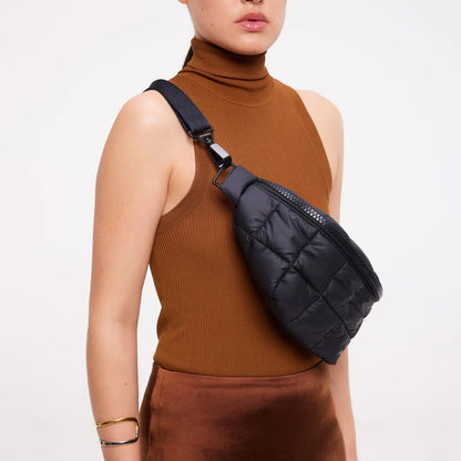 Quilted Puffy Nylon Adjustable Sling Crossbody Fanny Pack