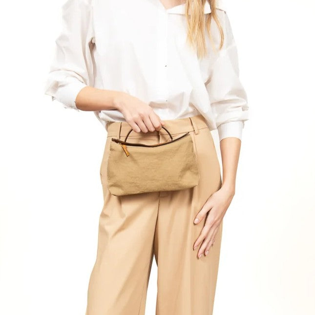 Minimal Nylon Leather Trim Mini Hand Crossbody Pochette Bag